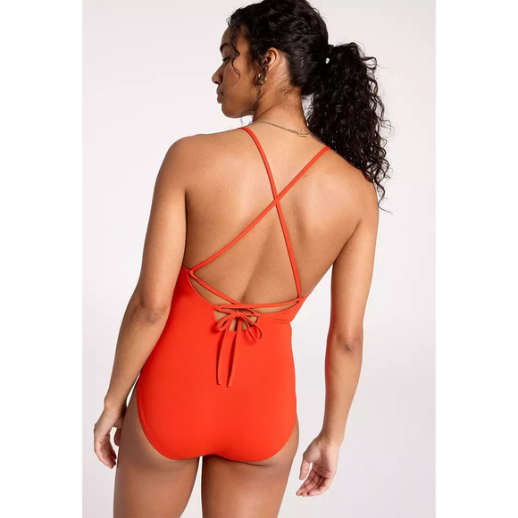 CALIA Women's Swim Triangle Strappy Back One Piece 16 Fresh Red NWT - Picture 1 of 4